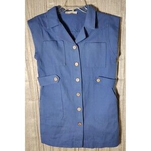 1970s Marcia Brady Retro-Chic Style Belted Waistcoat Cotton Button-Front Small
